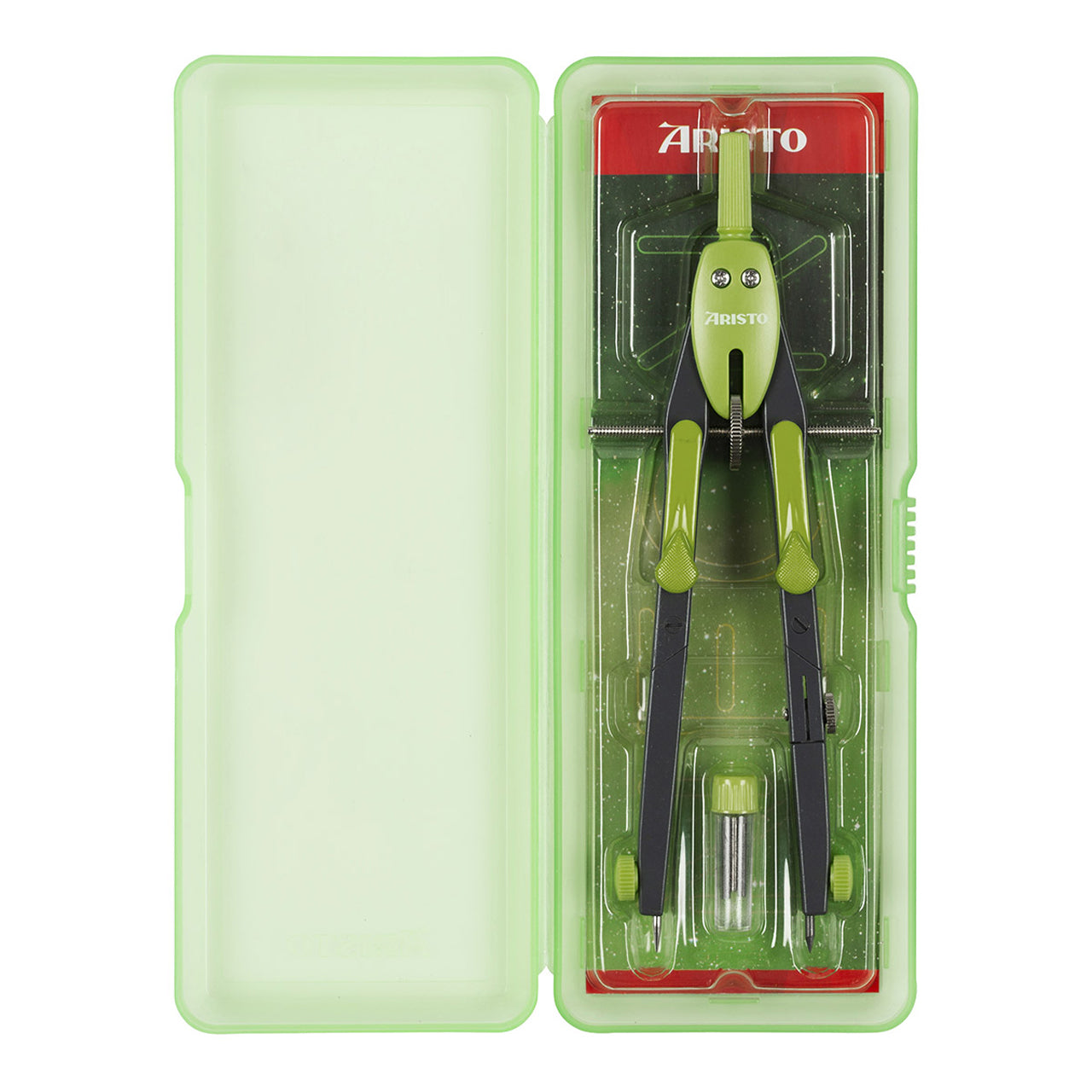 Aristo-BTS-Schnellverstell-Zirkel-Schule-NEON-gruen-AR552742-20-ovp-offen-lafueliki