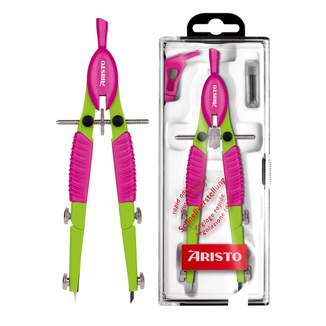 Aristo-Powerzirkel-fuer-Links-Rechtshaender-gruen-pink-55747-lafueliki