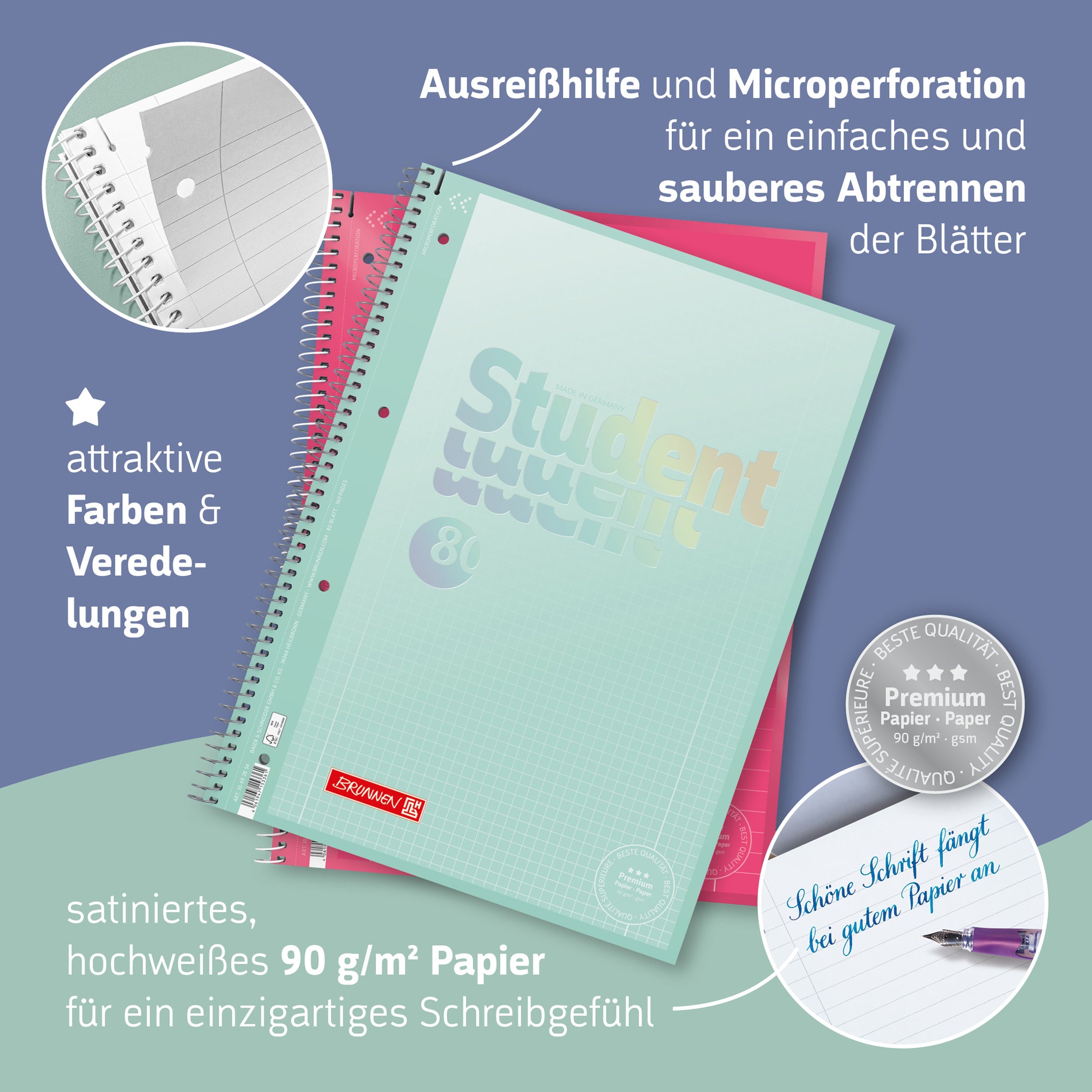 BRUNNEN Collegeblock A4 · Fruity Love · Lin. 28 · kariert · Doppelrand