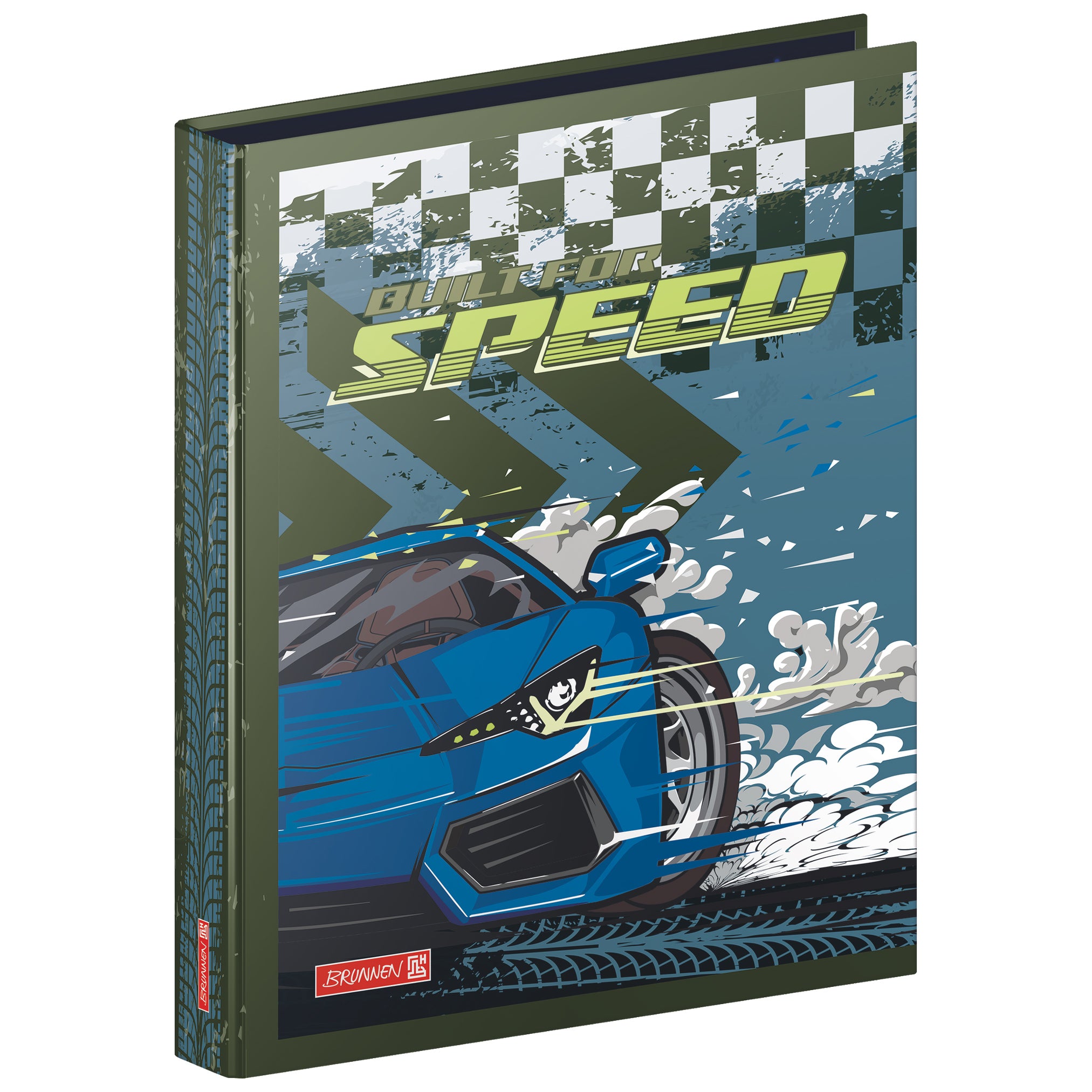 BRUNNEN Ringbuch A4 · schmal · Fast Wheels · Auto · Grün-Blau