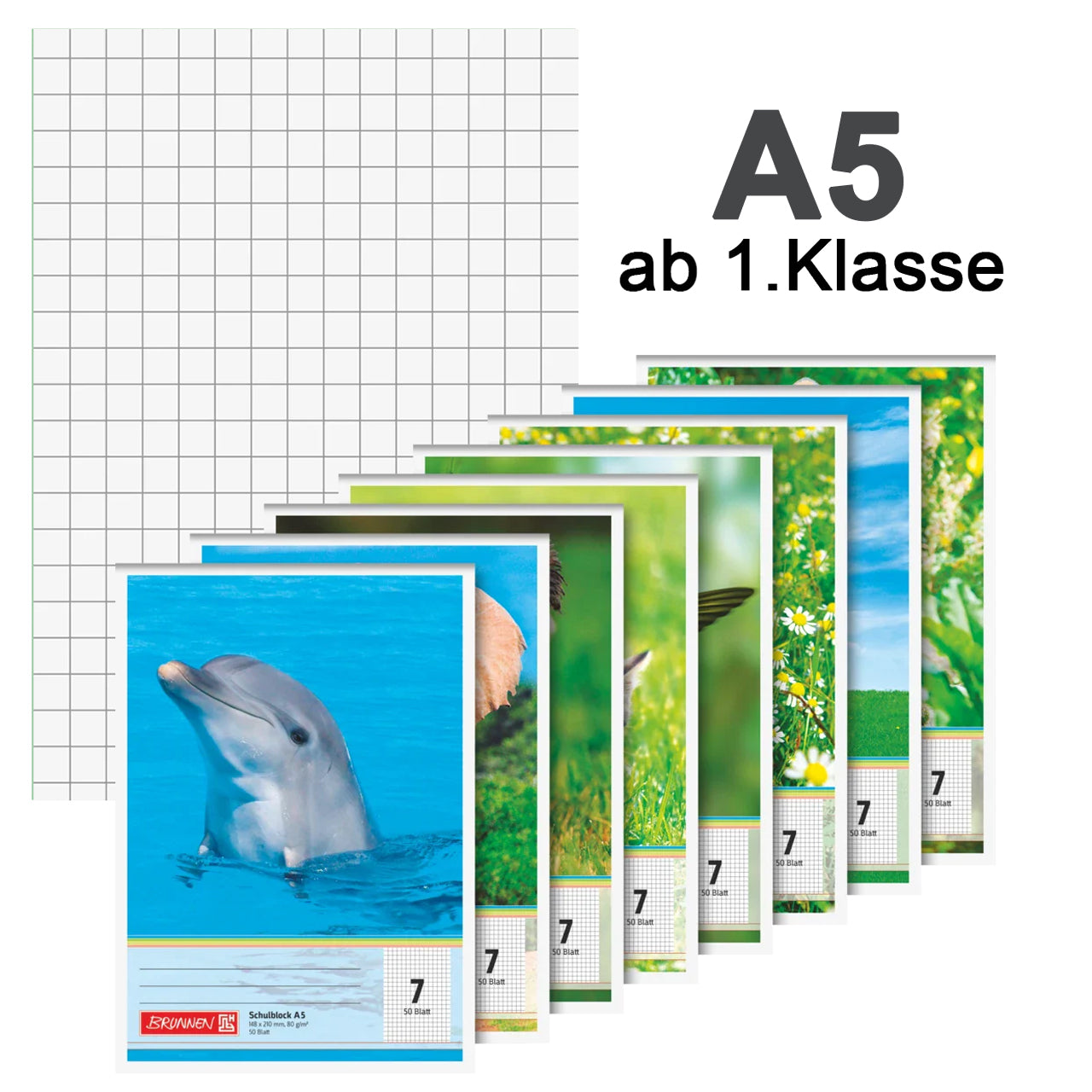 BRUNNEN Schulblock A5 · Lineatur 7 · kariert · ab 1. Klasse