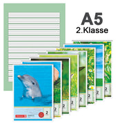BRUNNEN Schulblock A5 · Kontrast-Lineatur 2 · farbig hinterlegt · 2. Klasse