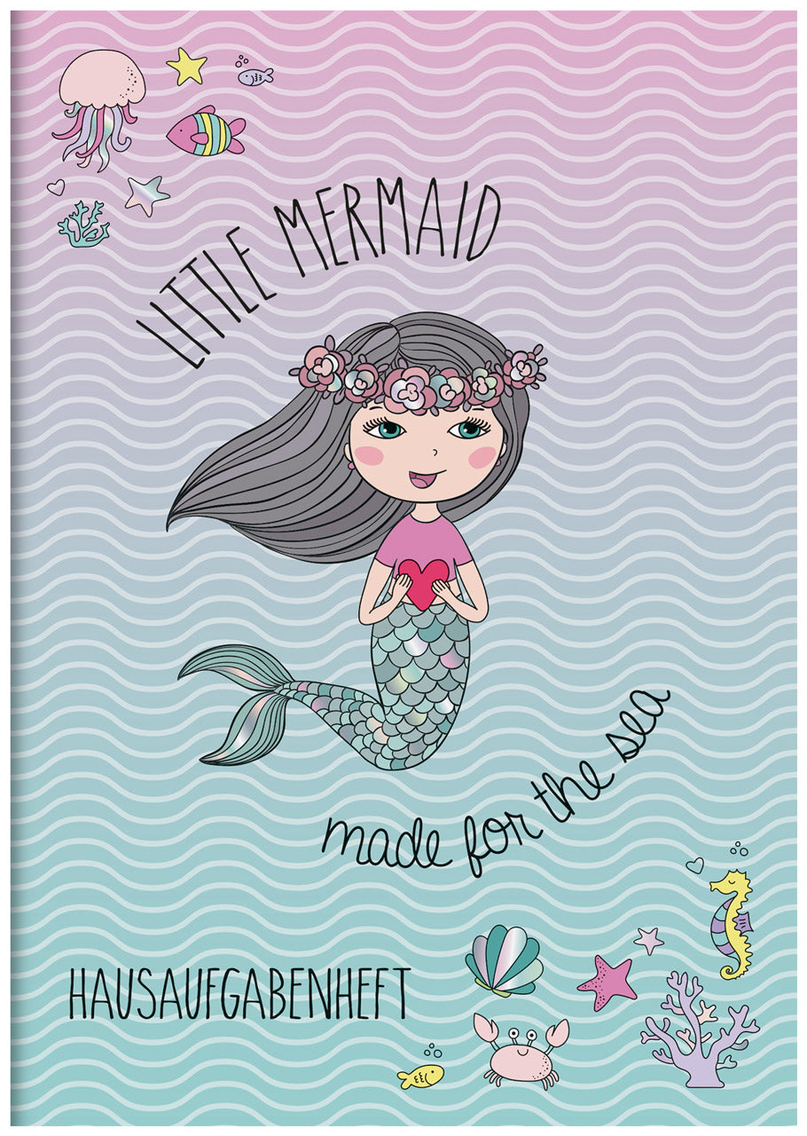 Hausaufgabenheft in Din A5 Motiv Meerjungfrau - Mermaid inkl. Umschlag