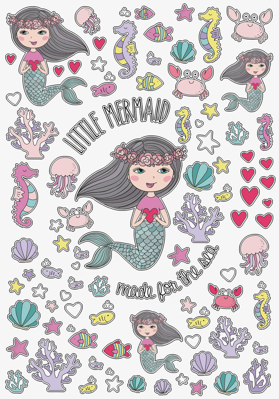 Brunnen-Hausaufgabenheft-stickerbogen-Meerjungfrau-Mermaid
