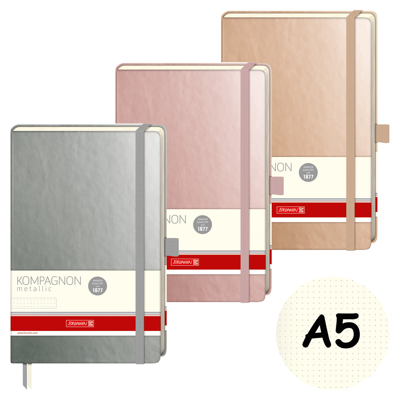 Brunnen-Notizbuch-A5-Kompagnon-Metallic-dotted-anthreazit-rosegold-gold-lafueliki