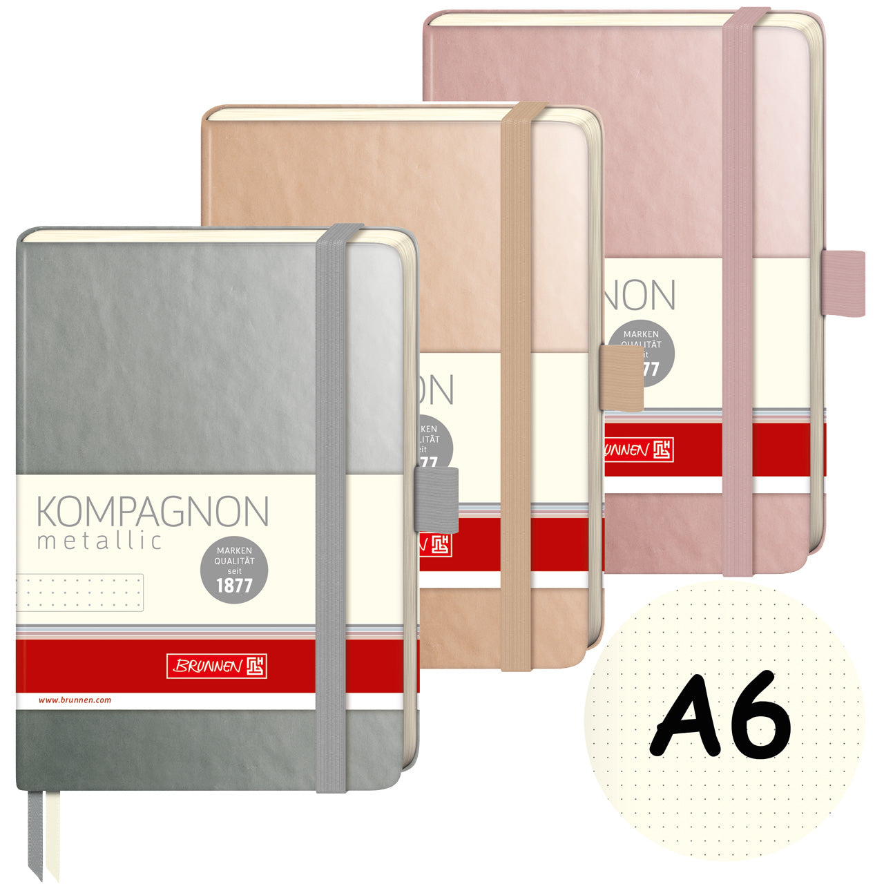 Brunnen-Notizbuch-A6-Kompagnon-Metallic-dotted-anthreazit-rosegold-gold-lafueliki