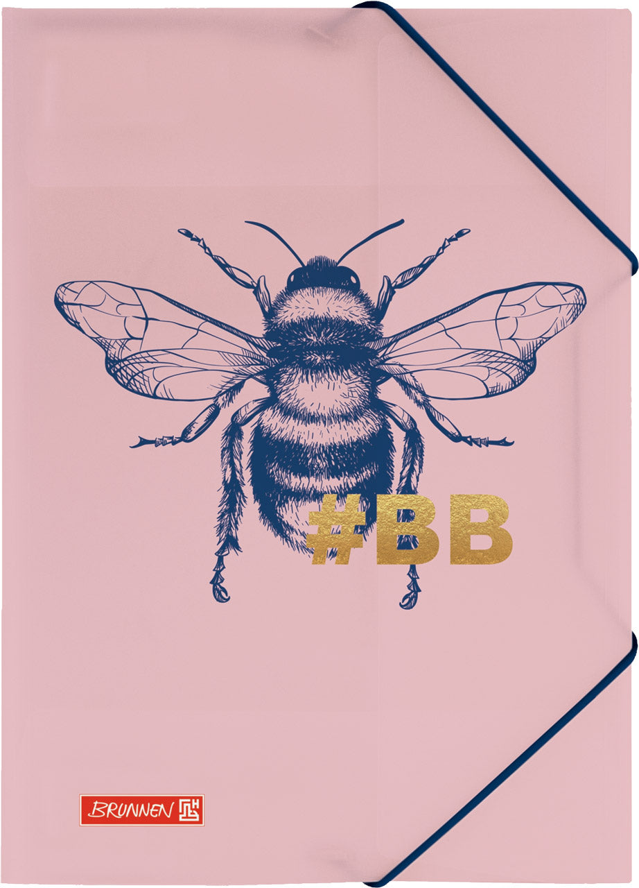 Das ist ein Bild von der Brunnen Sammelmappe in Din A4 Motiv Biene-Hummel aus der Harmony Serie aus Kunststoff mit Gummizug.