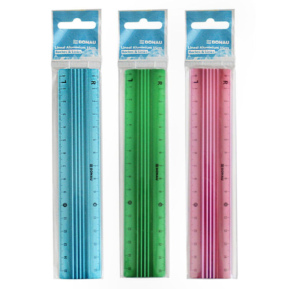 DONAU Lineal aus Aluminium · 15 cm · für Rechts- und Linkshänder