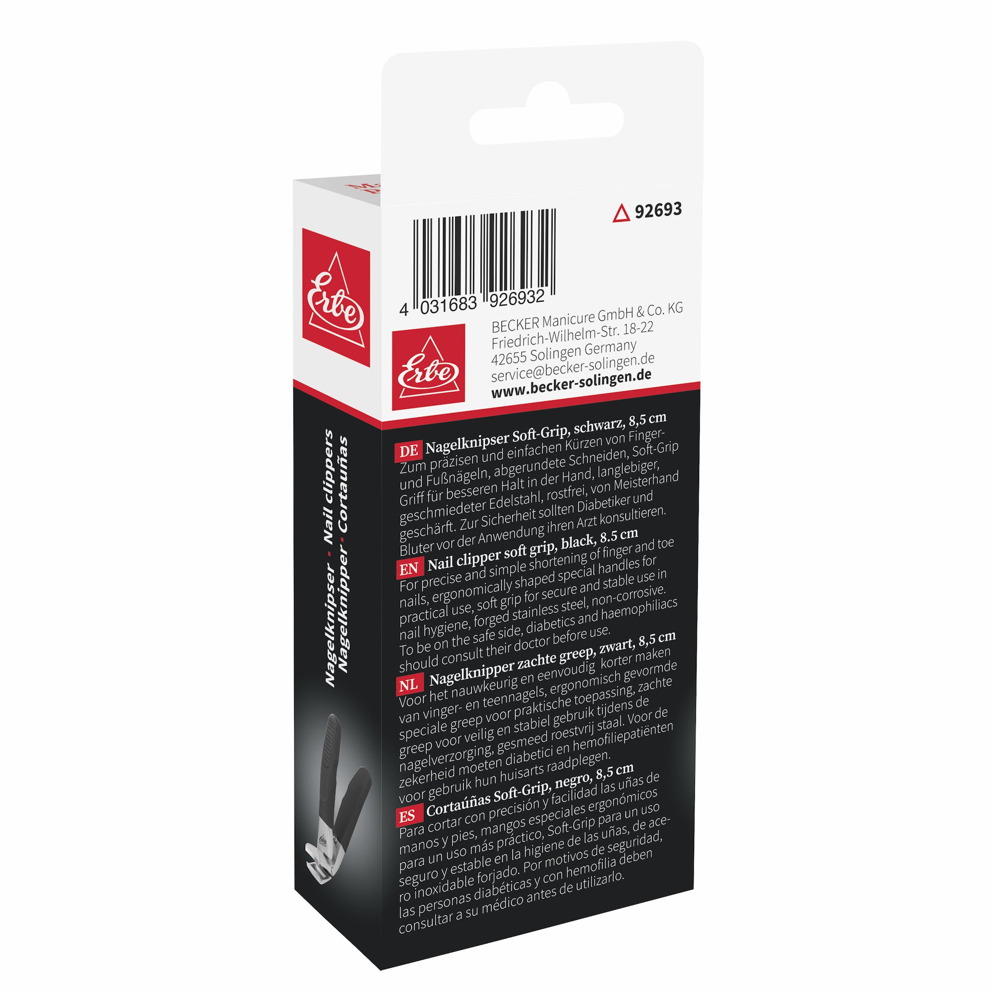 ERBE Zangen-Nagelknipser Soft Grip · 8,5 cm · Inox Edelstahl · Schwarz