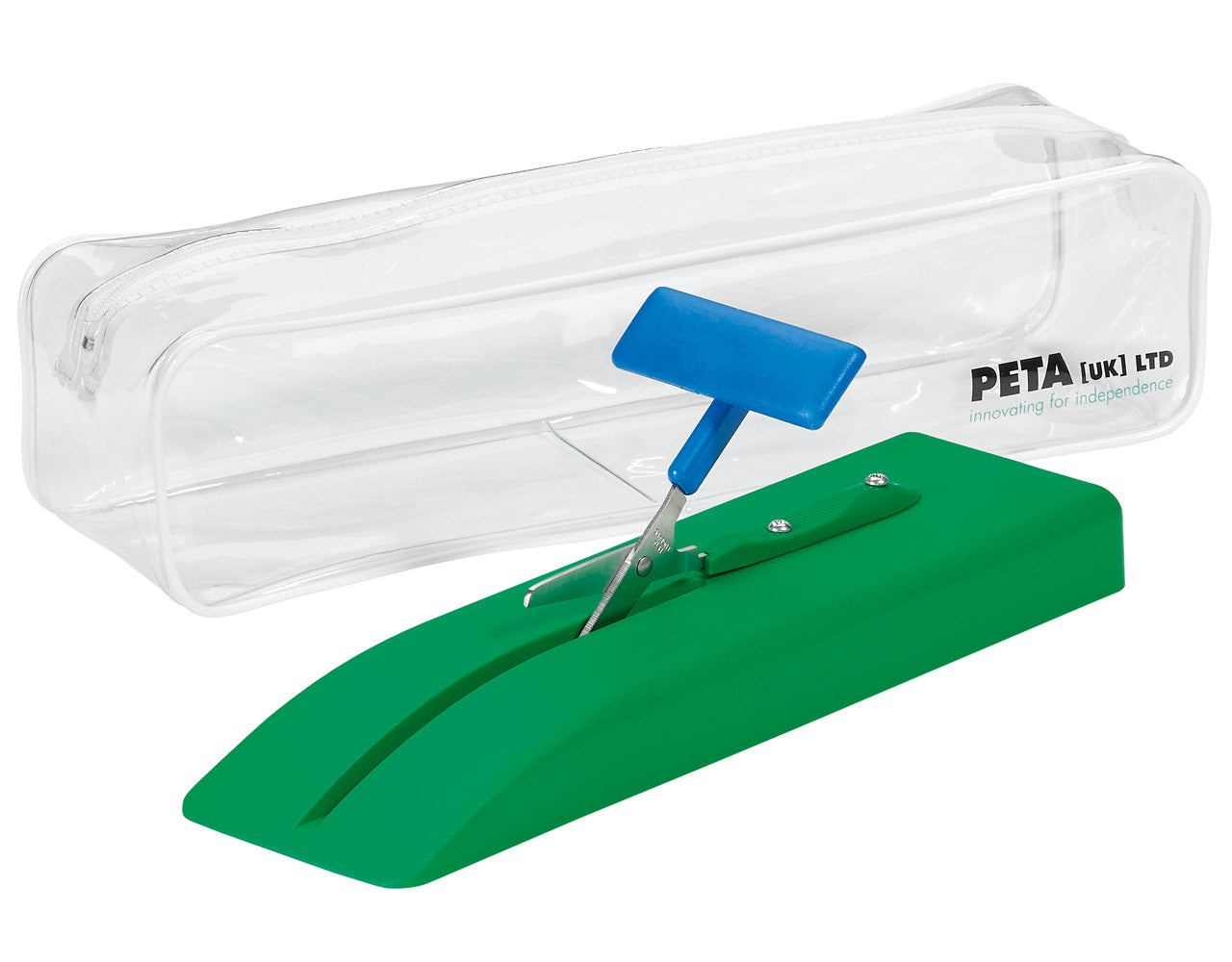 Einhaender-Tischschere-selbstoeffnend-rund-auf-kunststoff-base-ovp-Peta-PTT-1-PB-lafueliki