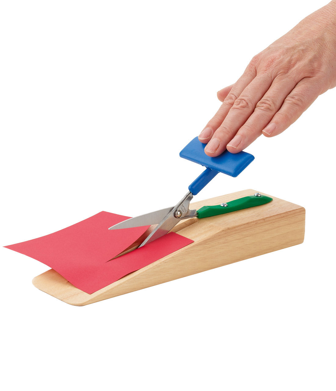 Einhaender-Tischschere-selbstoeffnend-spitz-auf-Holzsockel-Hand-Peta-PTT1-5WB-lafueliki