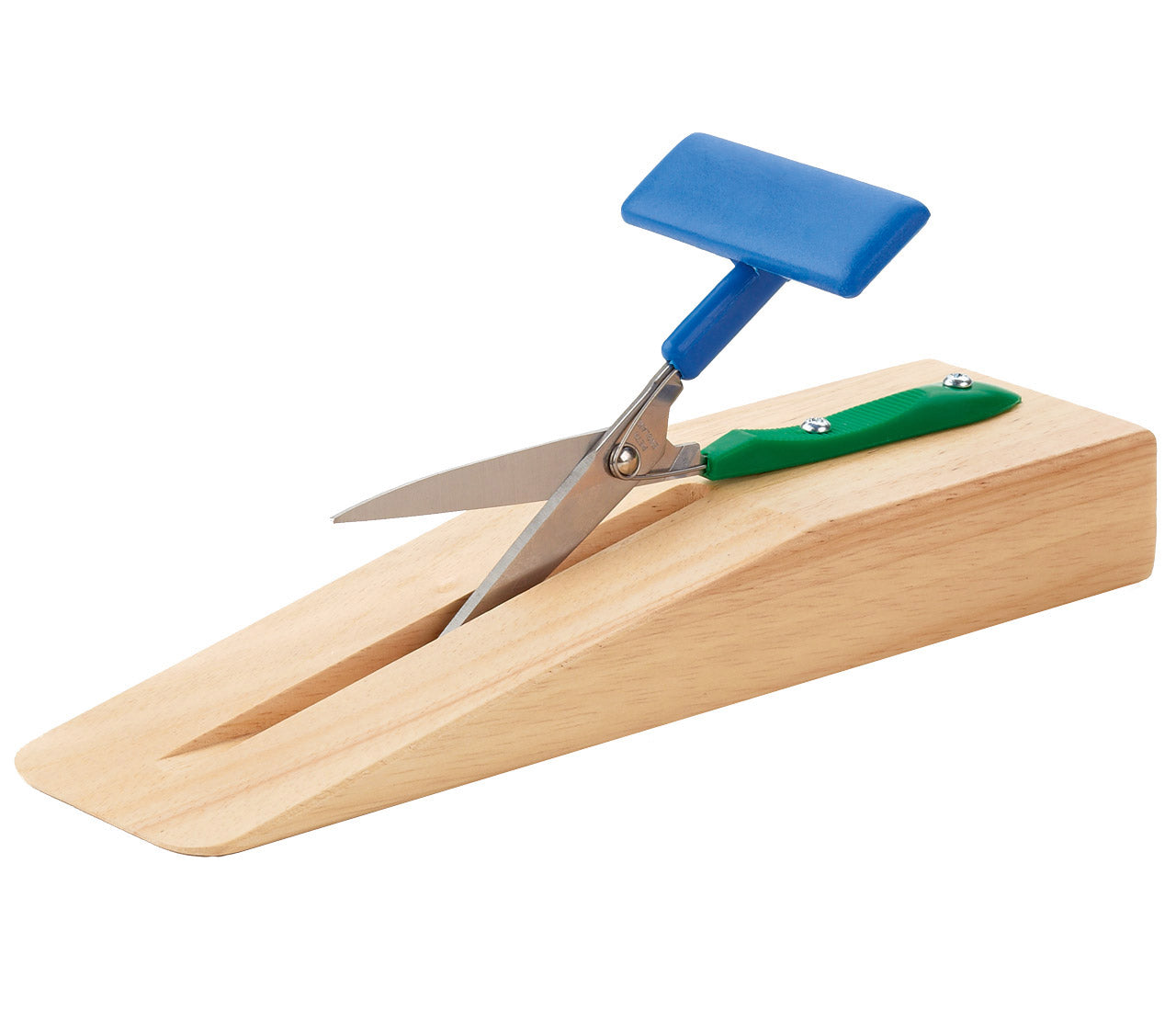 Einhaender-Tischschere-selbstoeffnend-spitz-auf-Holzsockel-Peta-PTT1-5WB-lafueliki