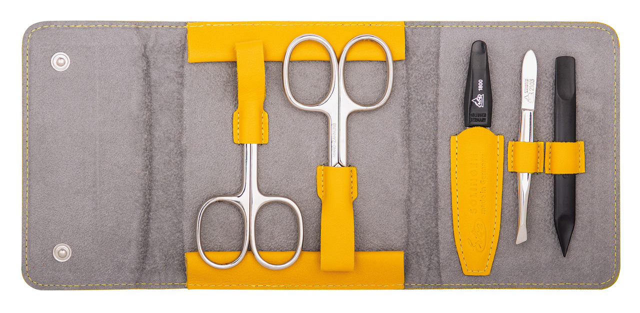 Erbe-Manikuere-Etui-Druckknopf-5-tlg-Linkshaender-Serie-Colour-9675-gelb-offen-lafueliki