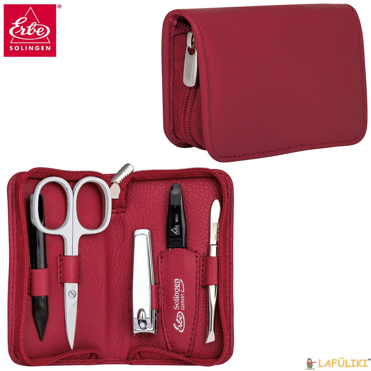 Erbe-Manikuere-Set-Siena-rot-5tlg-Linkshaender-Reissverschluss-lafueliki