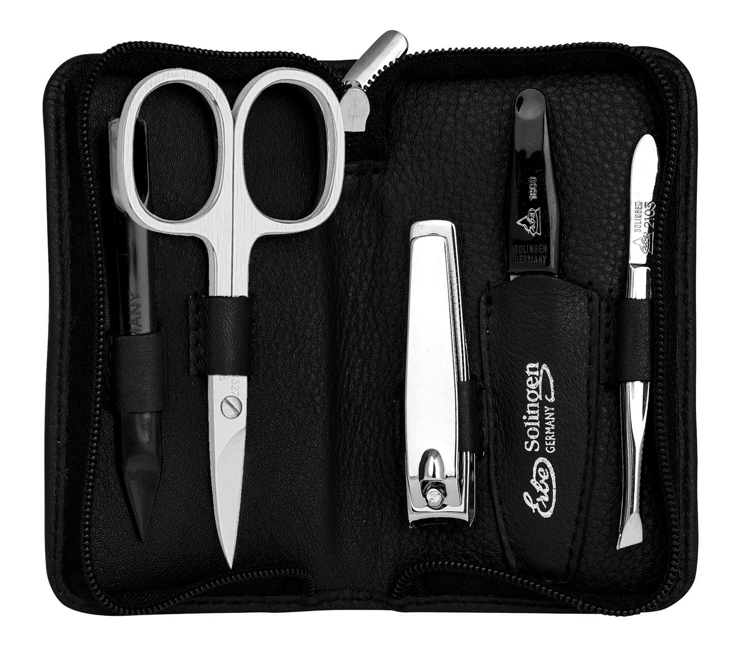 Erbe-Manikuere-Set-Siena-schwarz-5tlg-Linkshaender-offen-lafueliki