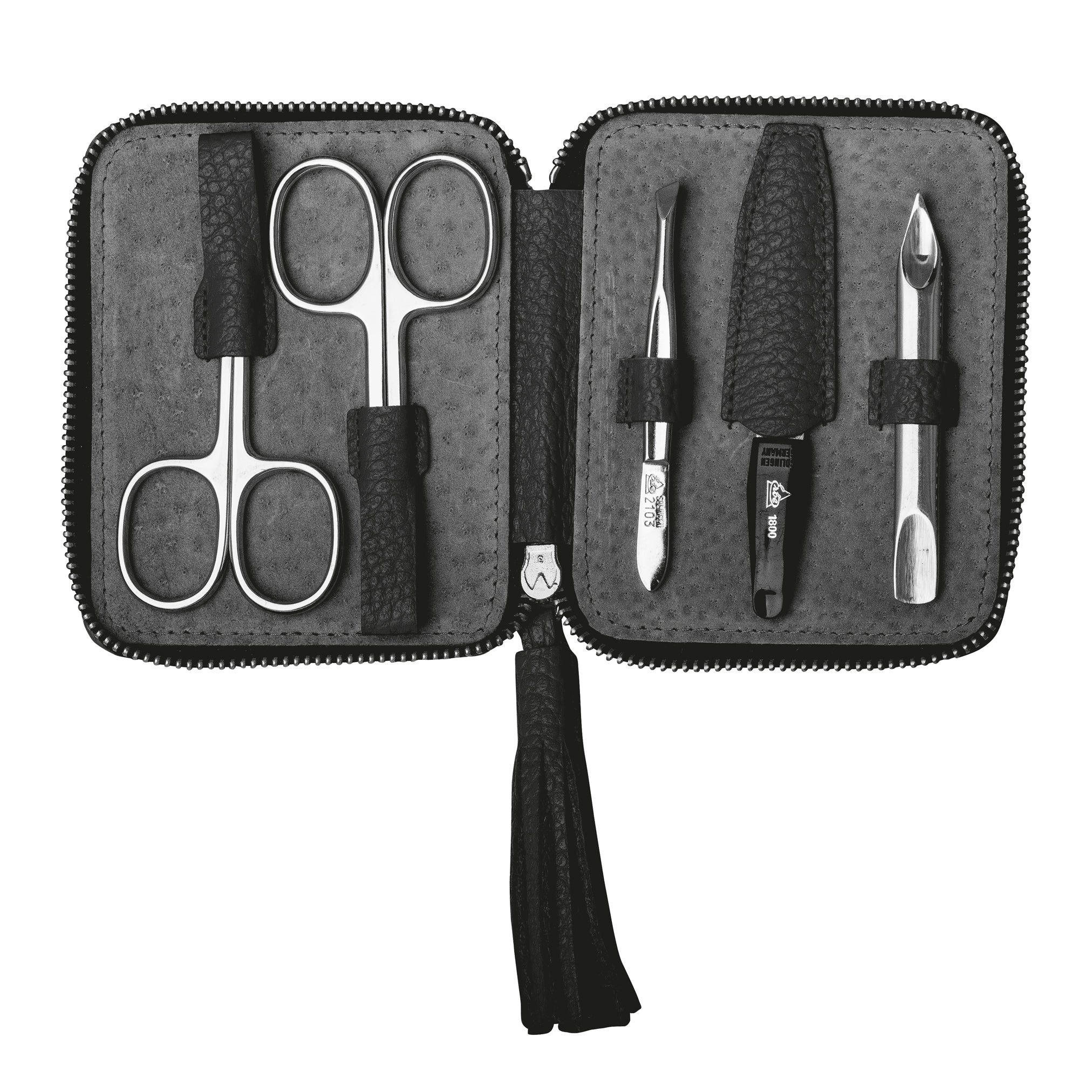 Erbe-Manikuere-Set-Tivoli-5-tlg-Linkshaender-schwarz-Reissverschluss-offen-lafueliki