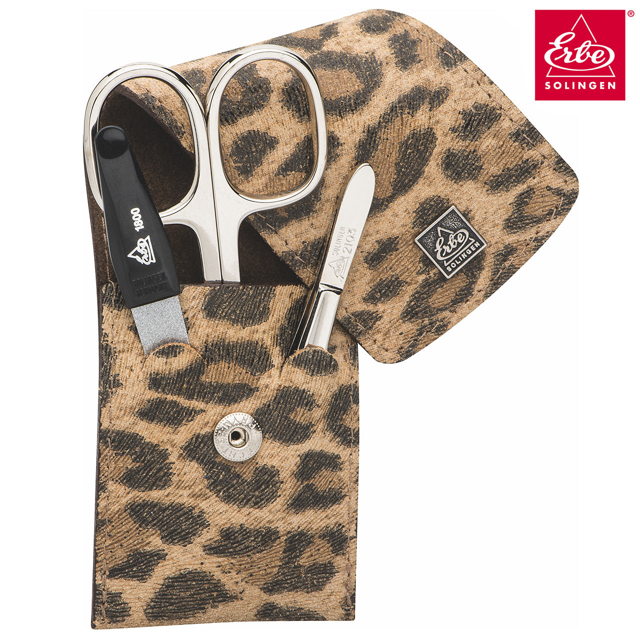 ERBE Maniküre Set LEO · Taschenetui aus Rindleder · 3-teilig · Linkshänder