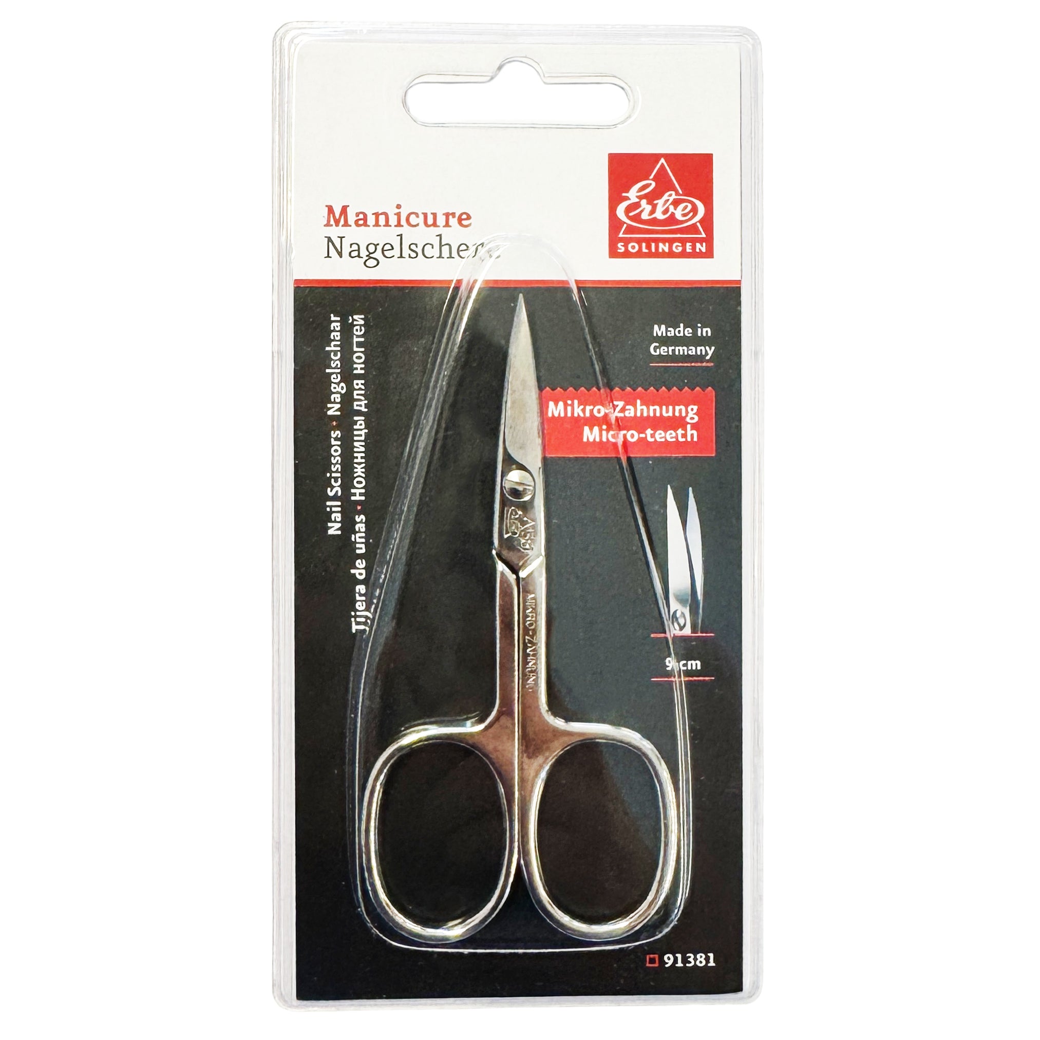 ERBE Solingen Rechtshänder Nagelschere · 9 cm · mikroverzahnt · vernickelt · 91381