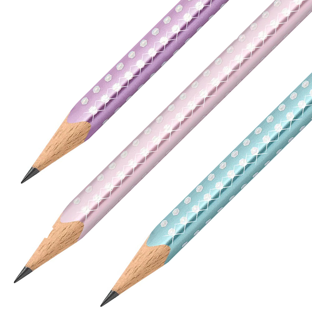 FABER-CASTELL-Bleistift-Sparkle-glitzer-Grip-2001-metallic-lila-rose-tuerkis-duenn-kaufen-lafueliki