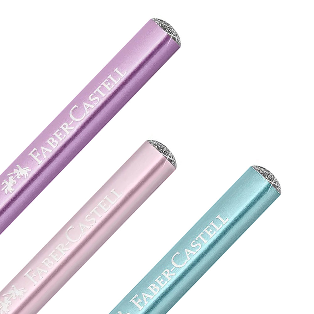 FABER-CASTELL-Bleistift-Sparkle-metallic-glitzer-ende-Grip-2001-lila-rose-tuerkis-duenn-lafueliki