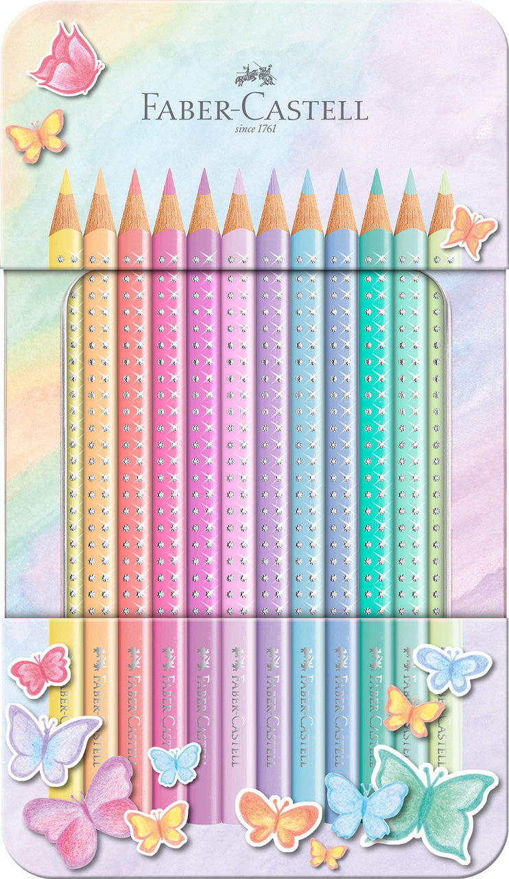 Faber-Castel-farbstift-grip-2001-201910-Buntstifte-Sparkle-Pastell-12er-Metalletui-lafueliki