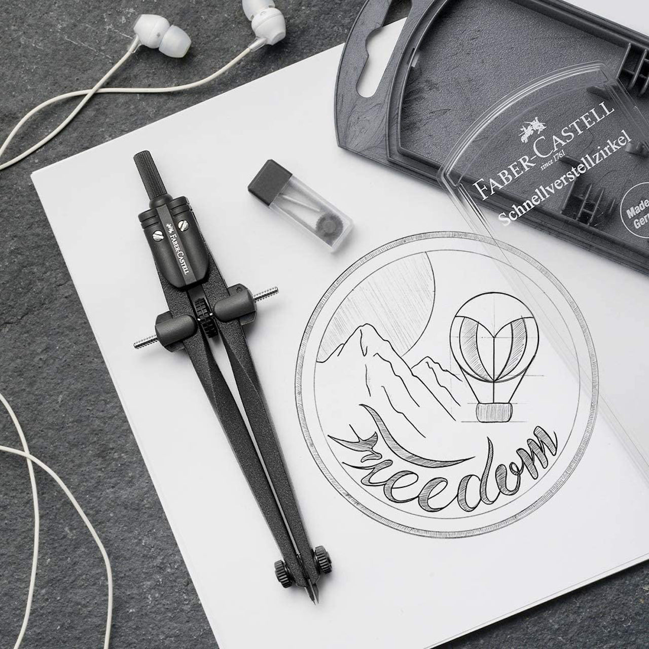 Faber-Castell-Schnellverstellzirkel-Stream-Edition-black-stone-Anwendung-lafueliki