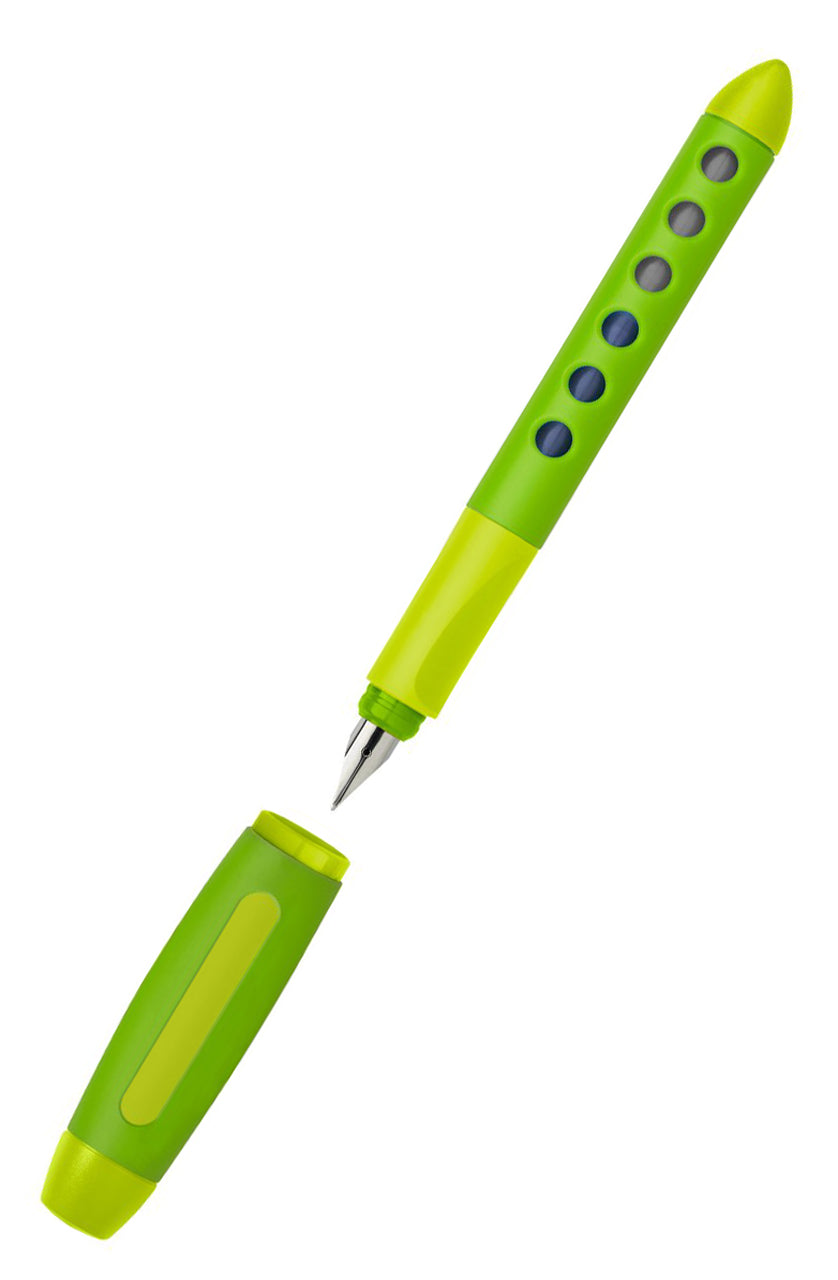Faber-Castell-Schul-Fuellhalter-Scribolino-fueller-gruen-hellgruen-Linkshaender-149817-kappe-offen-lafueliki
