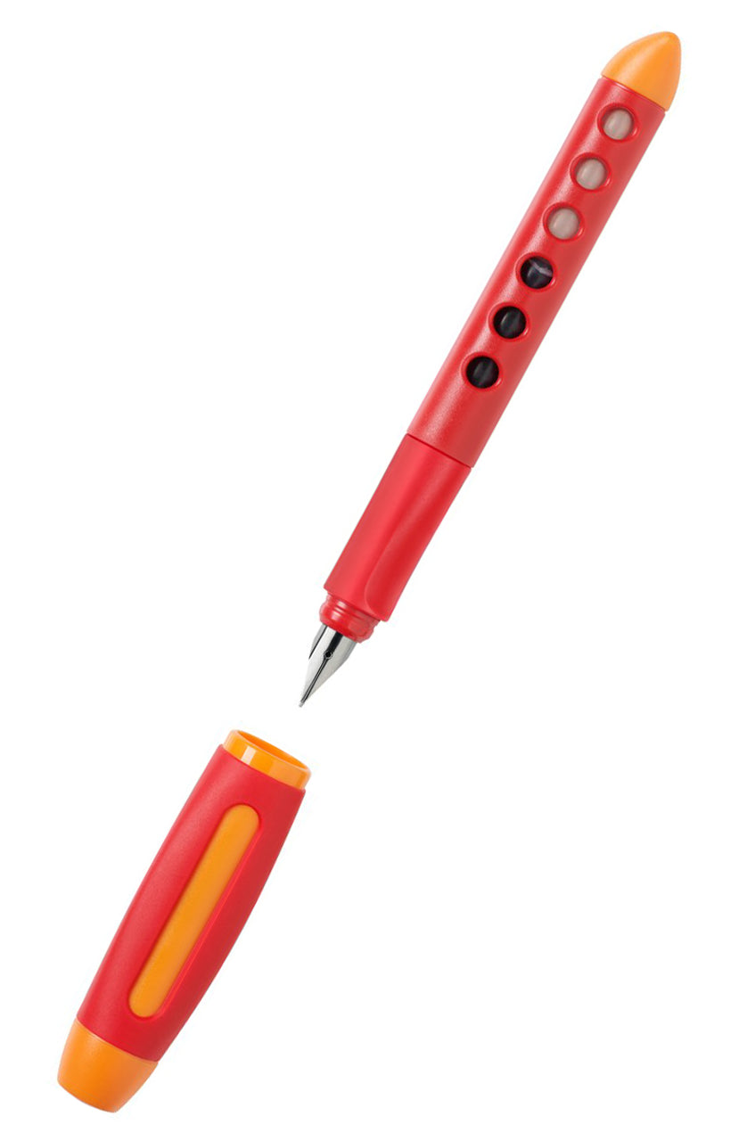 Faber-Castell-Schul-Fuellhalter-Scribolino-fueller-rot-Linkshaender-149862-offen-mit-kappe-lafueliki