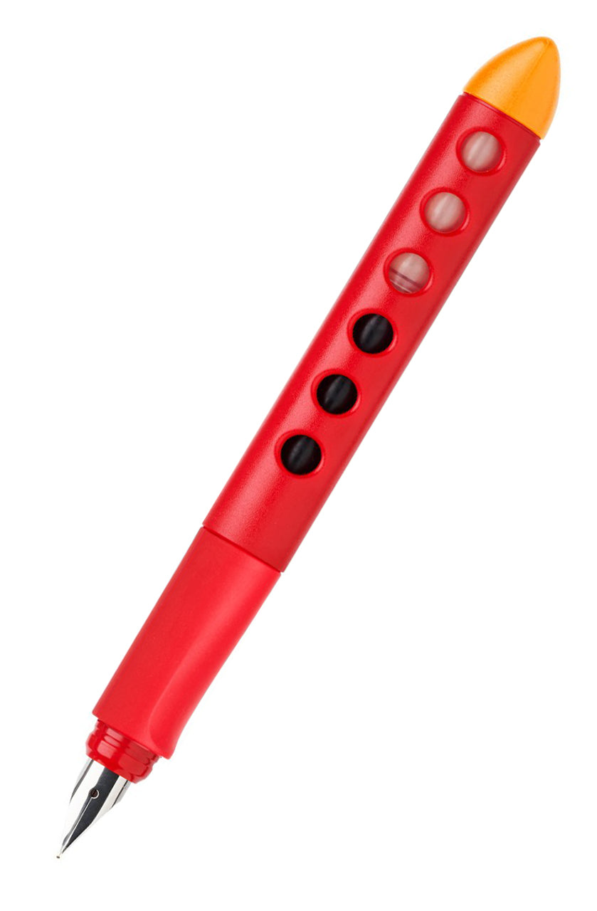 Faber-Castell-Schul-Fuellhalter-Scribolino-fueller-rot-Linkshaender-149862-offen-ohne-kappe-lafueliki