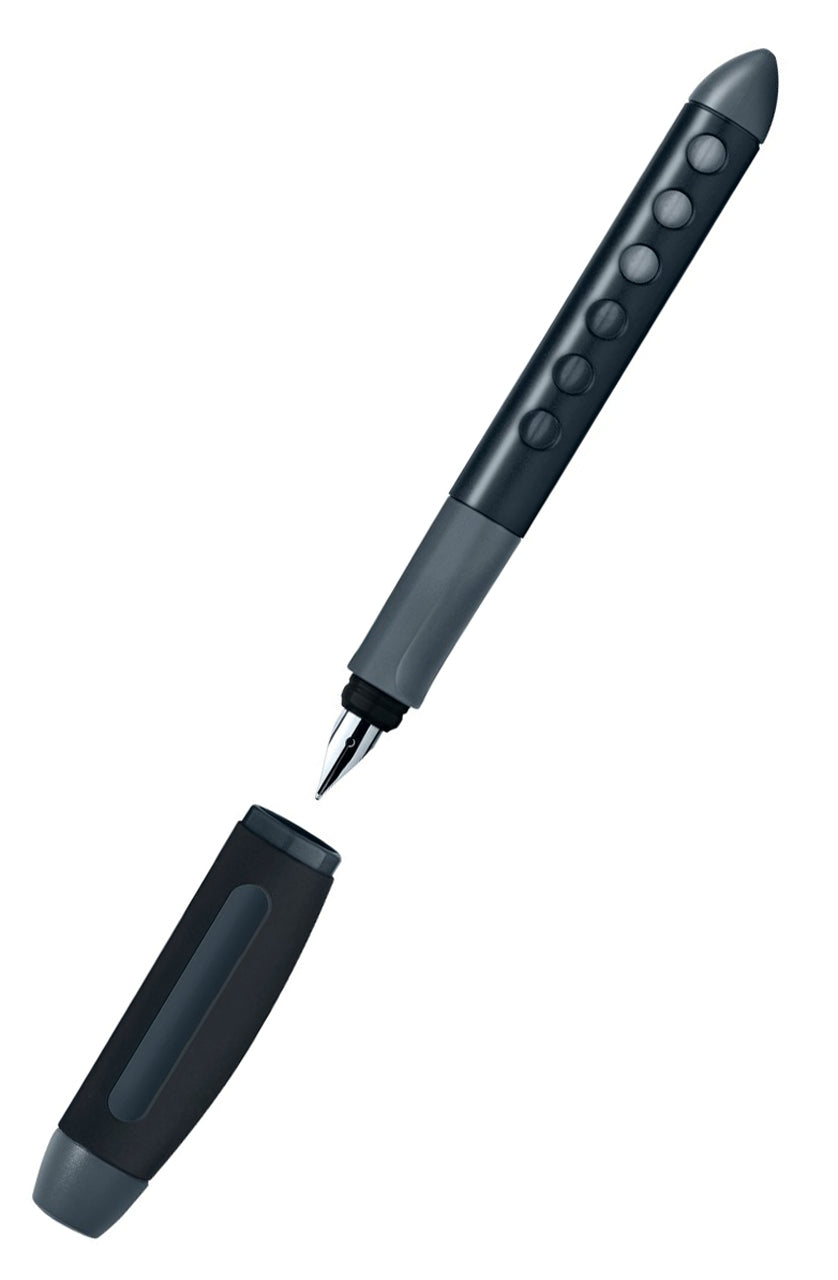 Faber-Castell-Schul-Fuellhalter-Scribolino-fueller-schwarz-Linkshaender-149861-kappe-offen-lafueliki