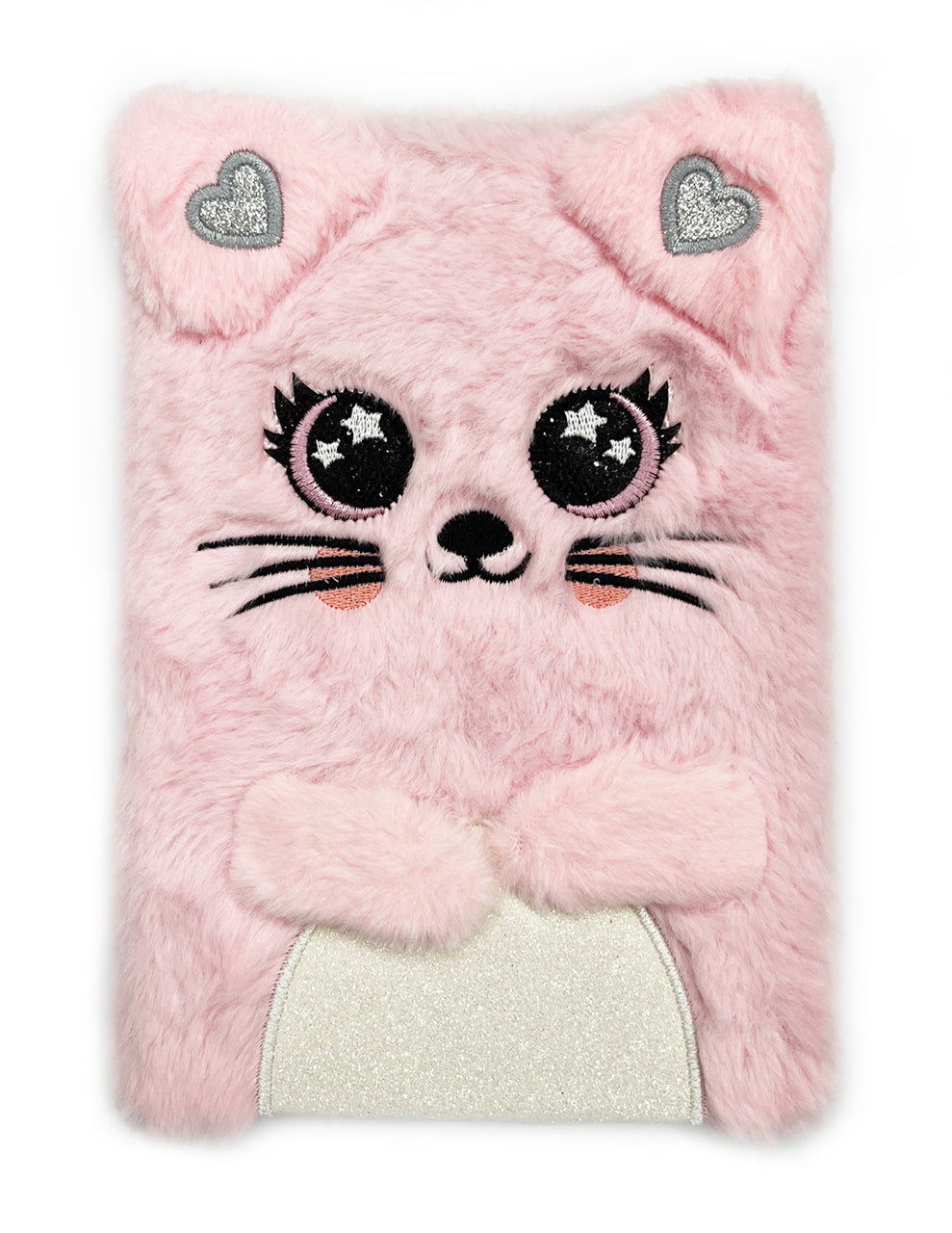 Flauschiges-Notizbuch-A5-Katze-rosa-31377-glitzer-Fellimitat-mit-Applikationen-kaufen-lafueliki