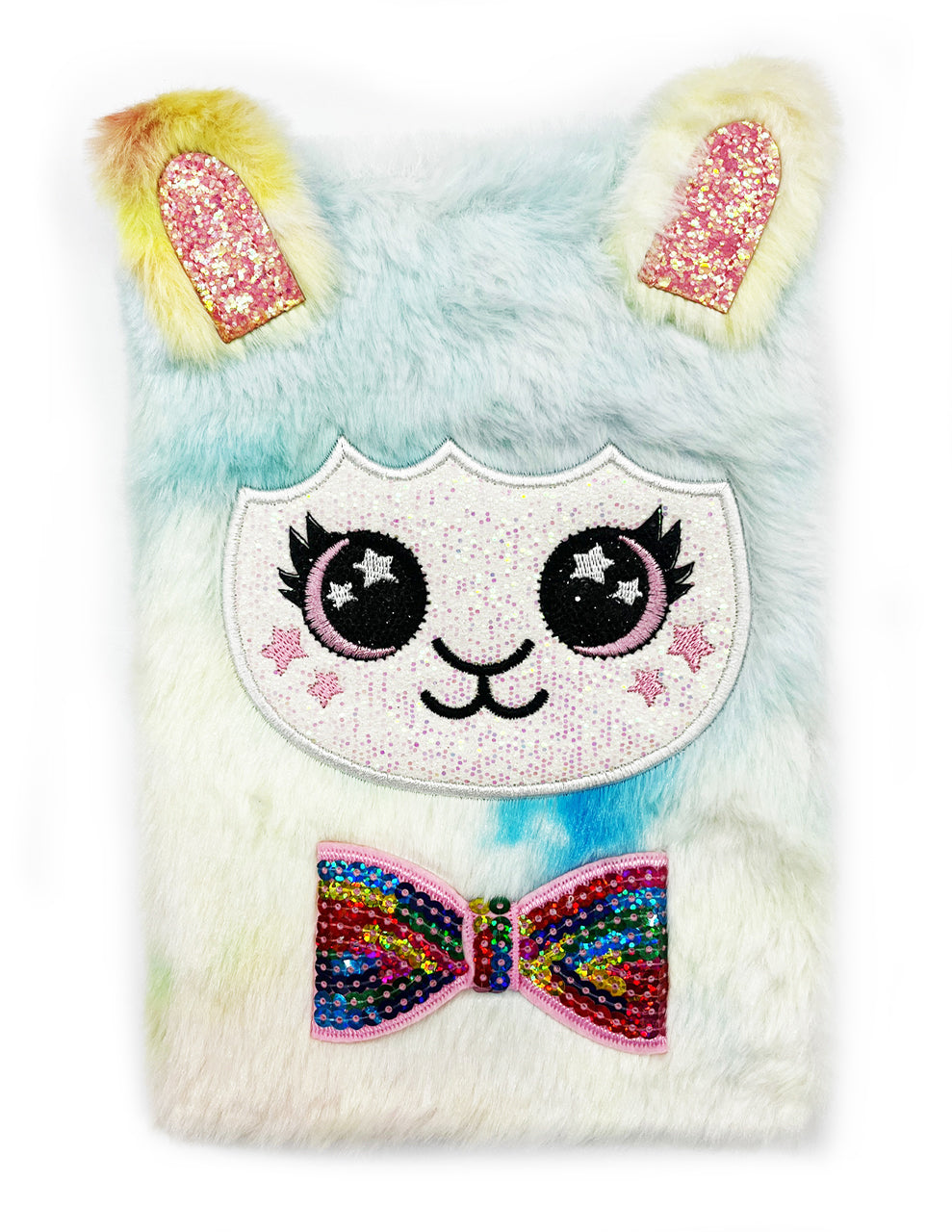 Flauschiges-Notizbuch-A5-Lama-hellblau-weiss-31373-glitzer-Fellimitat-mit-Applikationen-kaufen-lafueliki