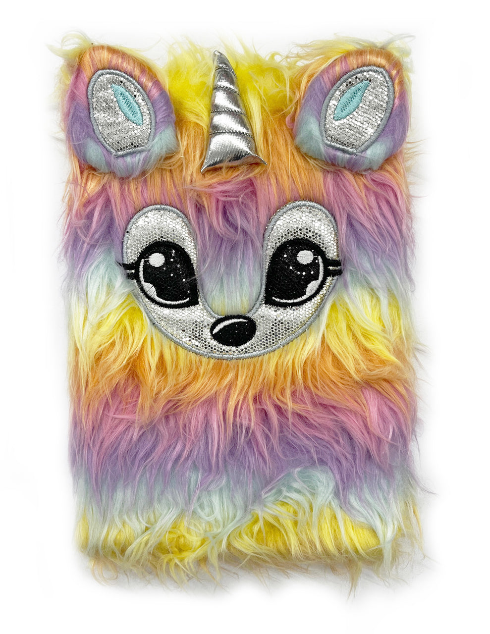 Flauschiges-Notizbuch-A5-Wuschel-Einhorn-bunt-31376-glitzer-Fellimitat-mit-Applikationen-kaufen-lafueliki