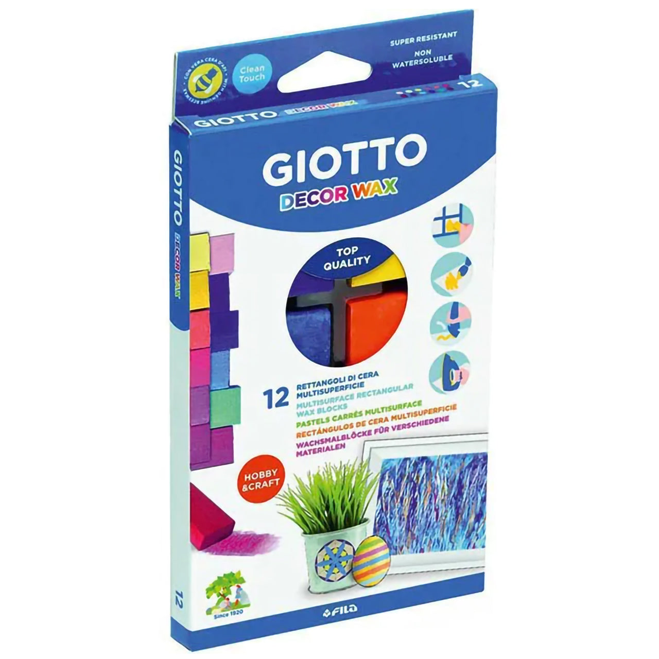 GIOTTO Wachsmalbloecke Decor Wax · 12 Stueck · farbig sortiert