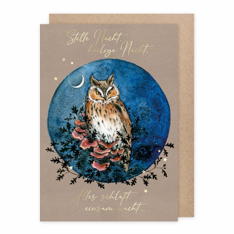 Graetz-Verlag-doppelkarte-eule-stille-nacht-heilige-nacht-lafueliki