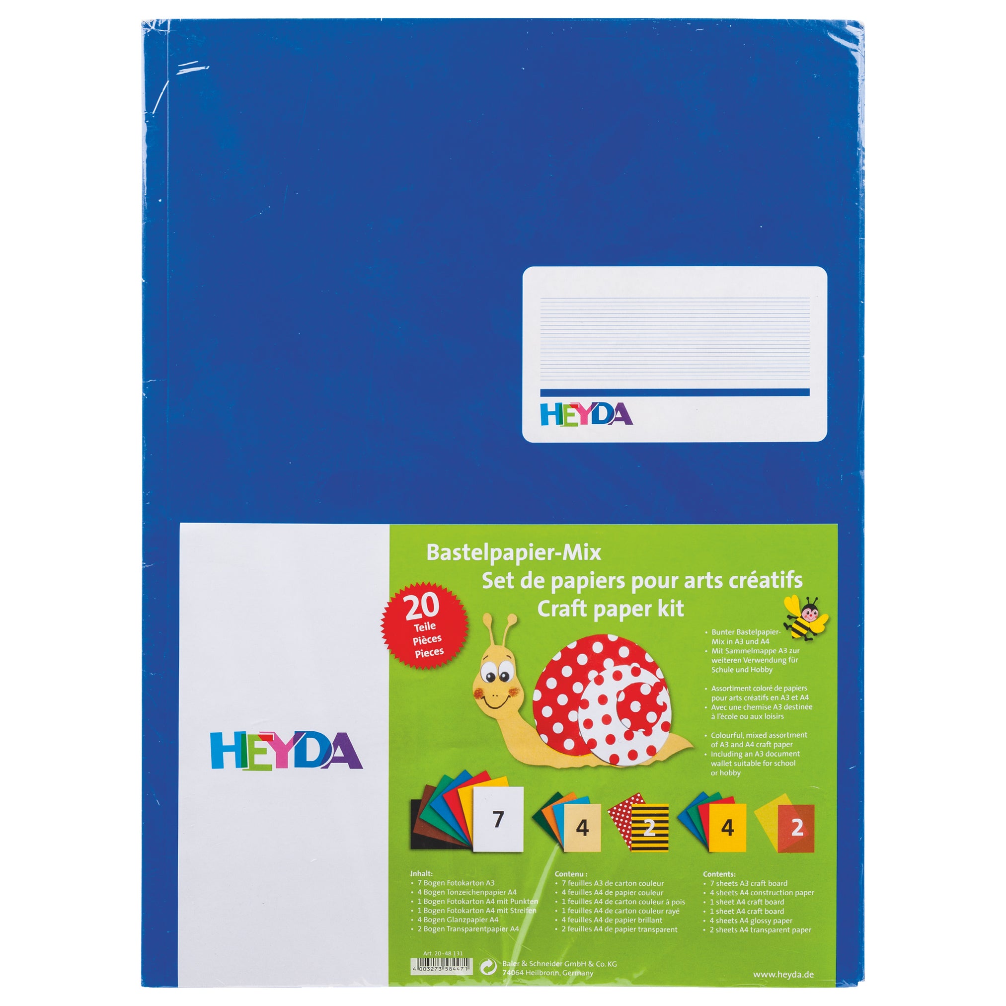 HEYDA Bastelpapier-Mix Set · A3/A4 · 20-teilig · buntsortiert · inkl. Sammelmappe