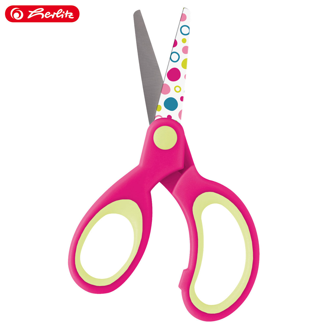 Herlitz-Design-Bastelschere-rund-Linkshaender-pink-gelb-57699-offen-schere-lafueliki