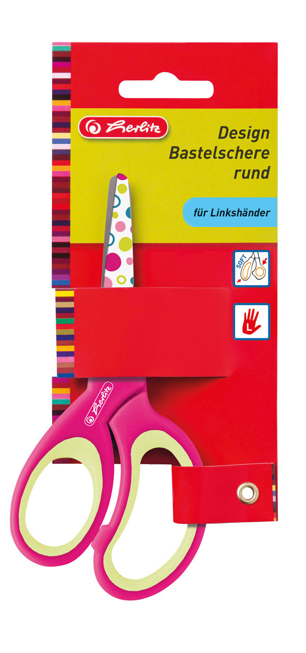 Herlitz-Design-Bastelschere-rund-Linkshaender-pink-gelb-57699-ovp-schere-lafueliki