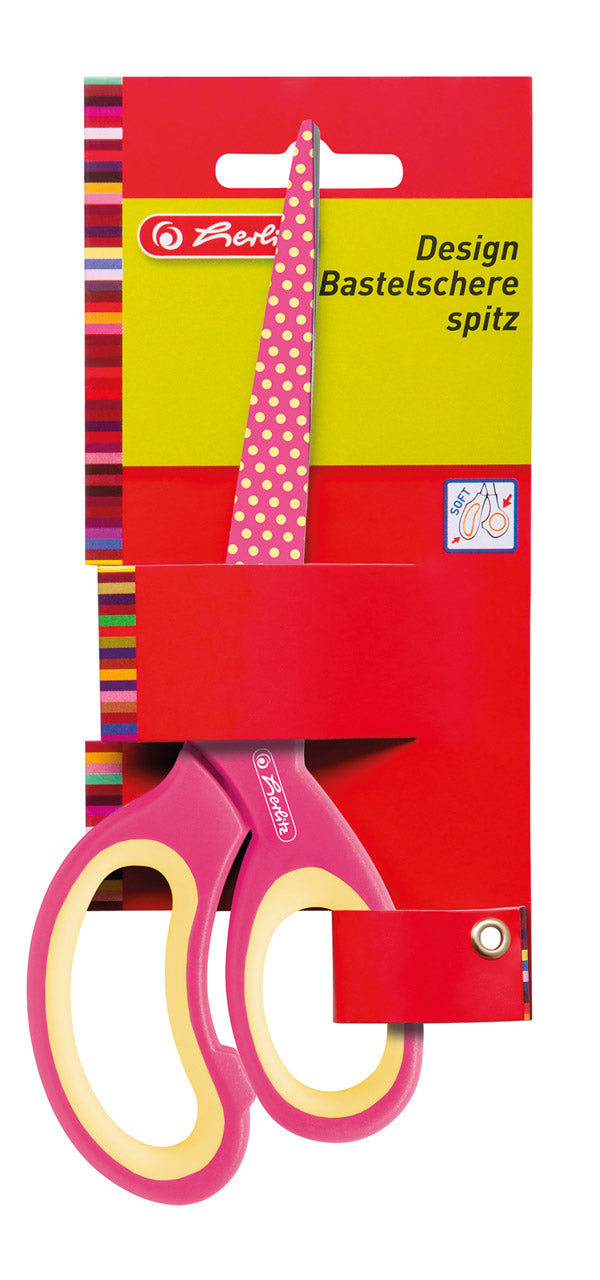Herlitz-Rechtshander-Design-Bastelschere-spitz-17cm-10801728-pink_gelb-4008110299532-ovp-Schere-lafueliki