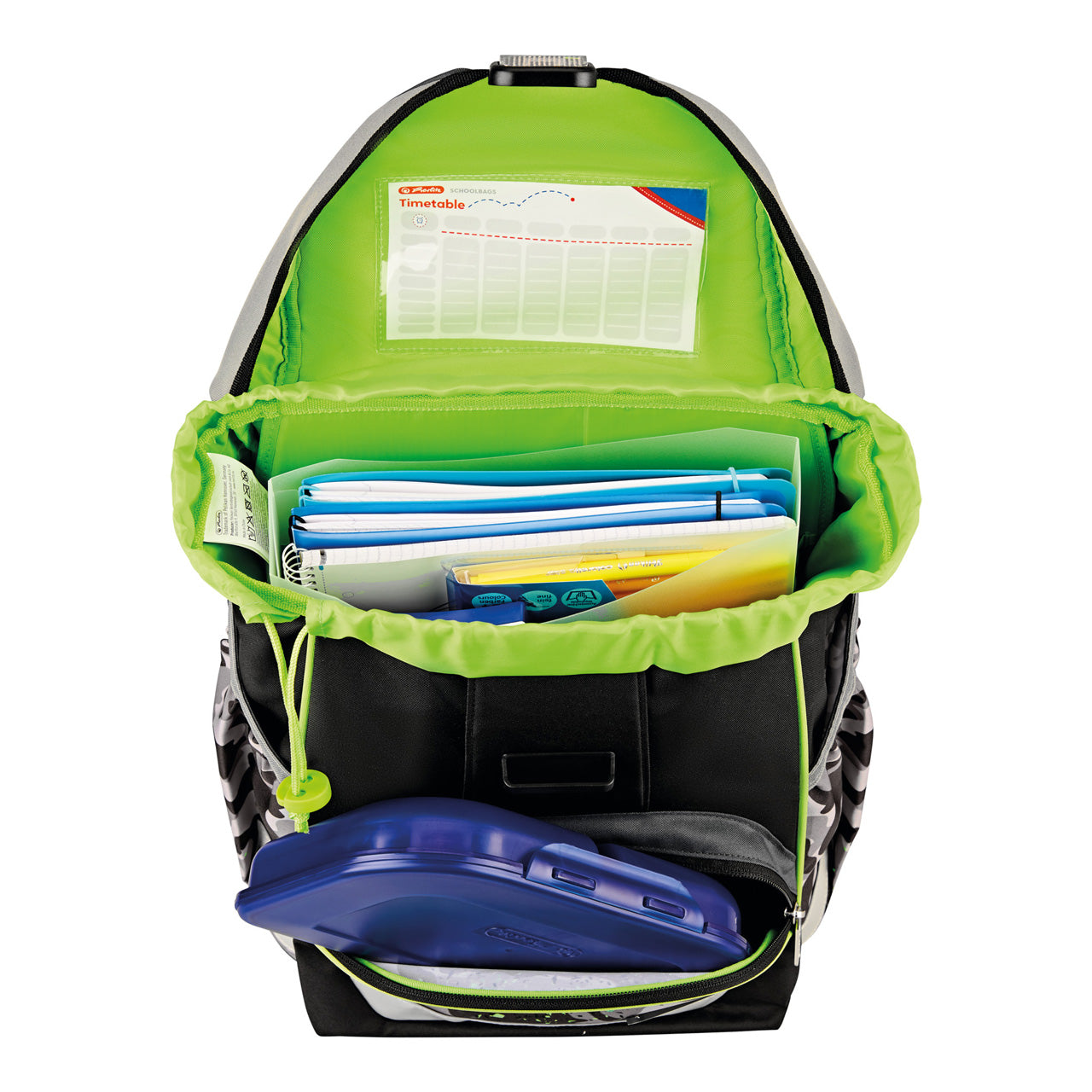 Herlitz-Schulranzen-Ultra-Light-Plus-Drache-Camo-Dragon-4008110347455-offen-mit-inhalt-lafueliki