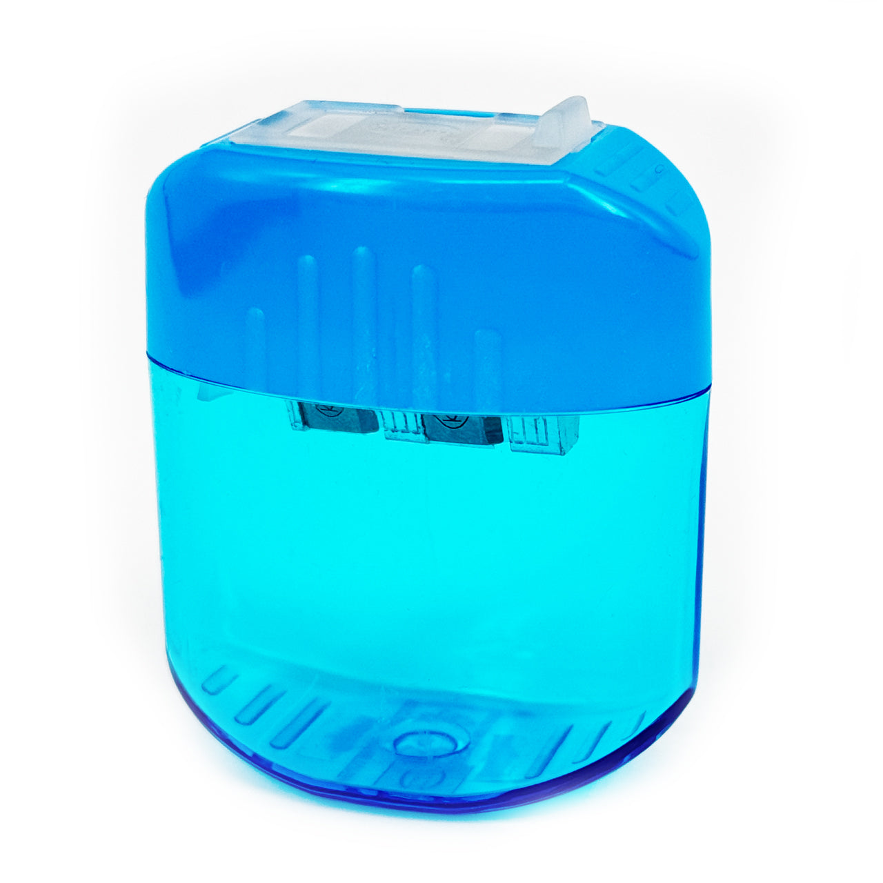 KUM-Anspitzer-Pop-blau-mit-Behaelter-Rechtshaender-dick-duenn-dicke-Stifte-lafueliki