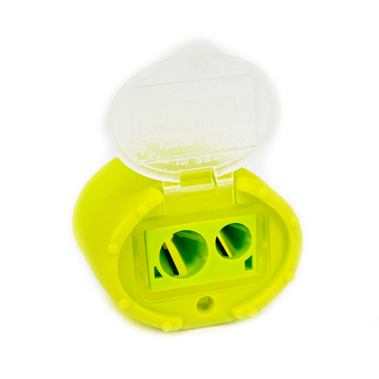 KUM-Anspitzer-mit-Behaelter-fuer-die-Schule-hellgruen-offen-2Fach-Click-Clack-lafueliki