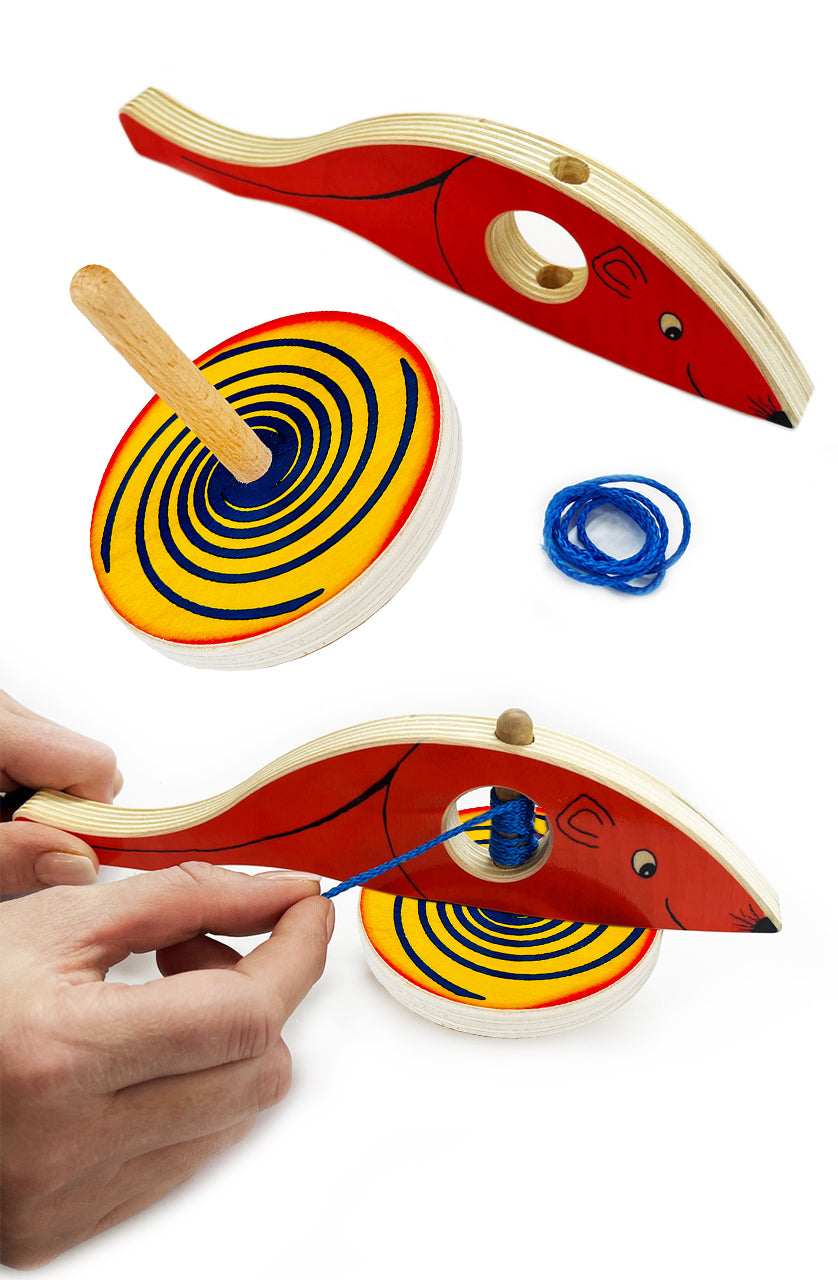 Kinder-Holzkreisel-Neu-mit-Schnur-und-Haltegriff-Maus-ab-4-Jahre-Kriesel-hilfe-lafueliki