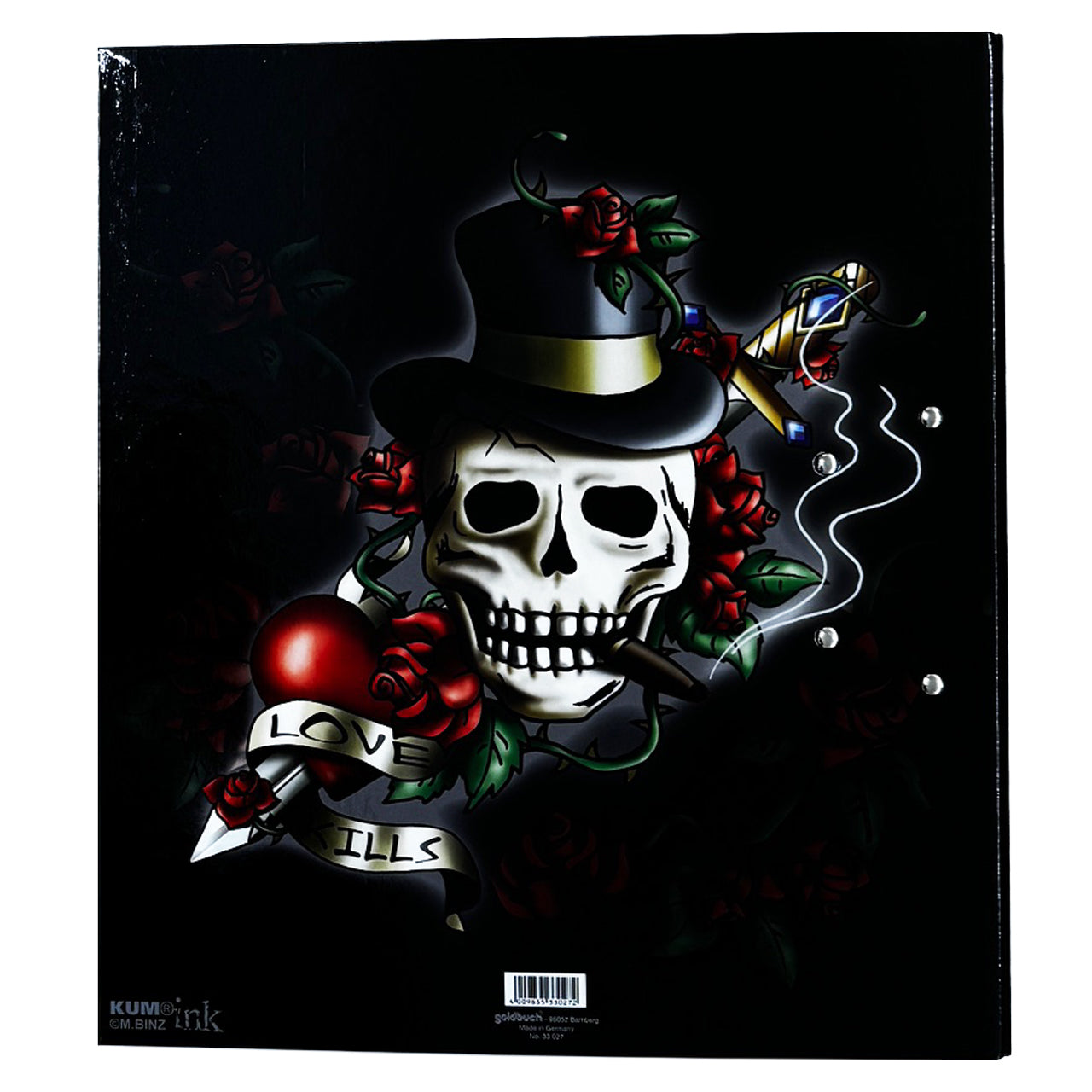 Kum-Motiv-Ordner-Schulordner-Pappe-A4-LOVE-KILLS-Totenkopf-33027-vorderseite-lafueliki