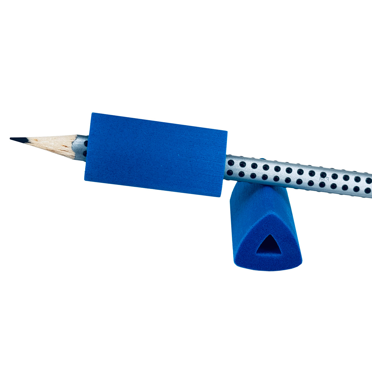 LAFUELIKI-Dreikant-Schreibhilfe-klein-blau-auf-Faber-castell-Grip2001-bleistift