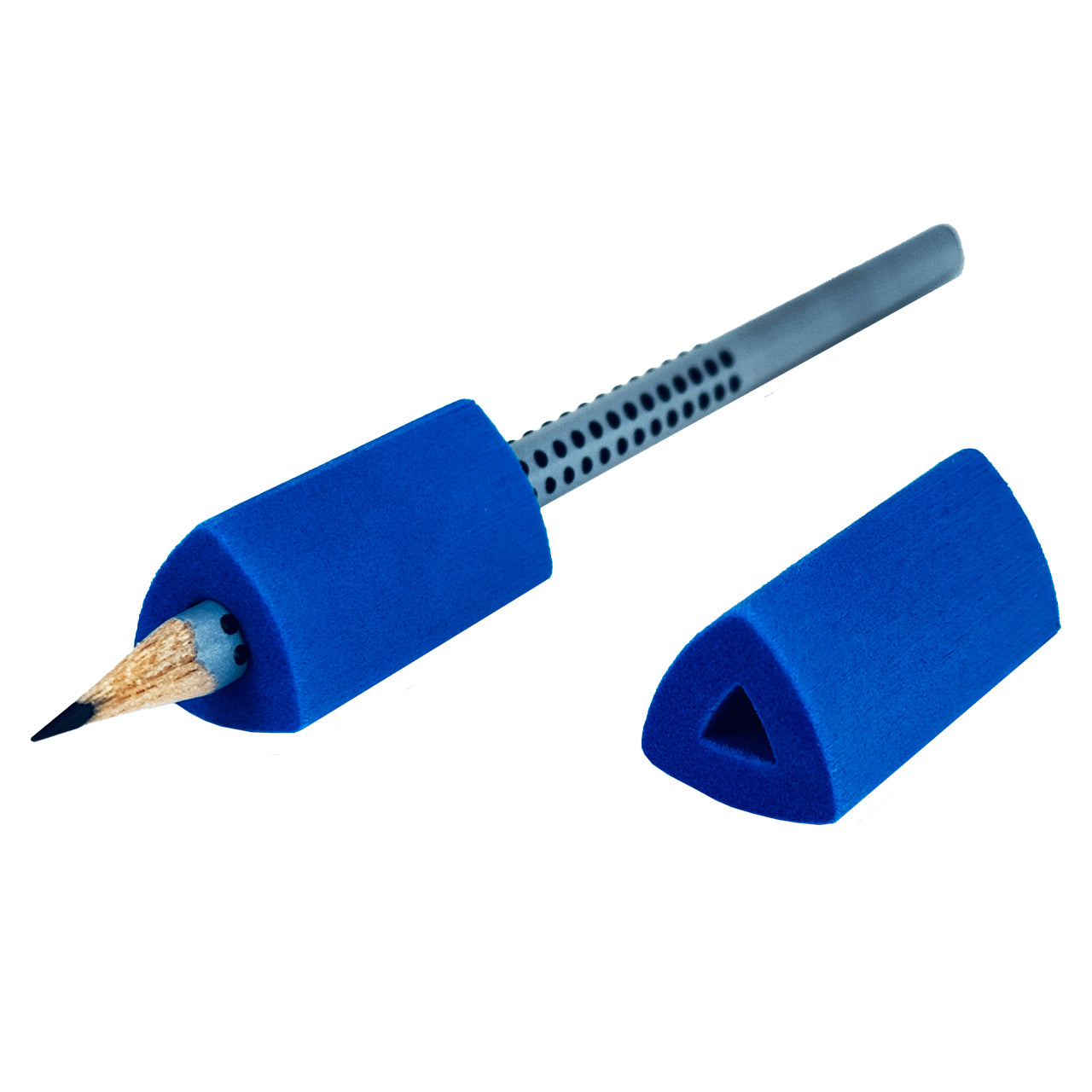 LAFUELIKI-Dreikant-Schreibhilfe-klein-blau-auf-bleistift-duenn
