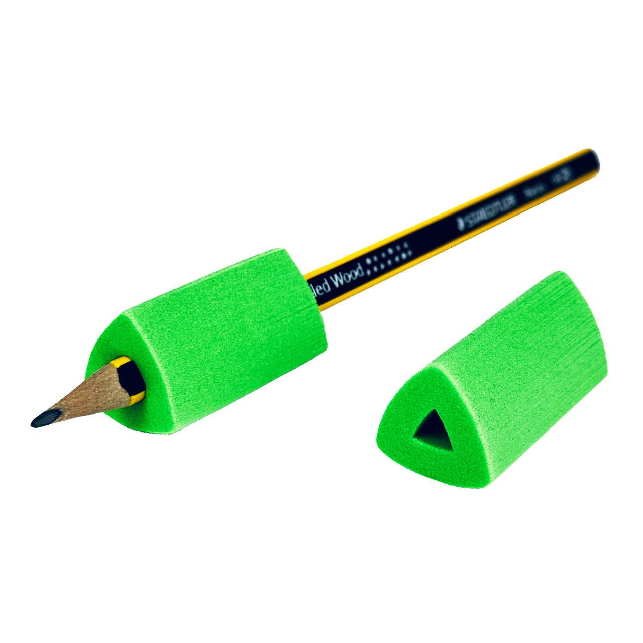 LAFUELIKI-Dreikant-Schreibhilfe-klein-gruen-auf-bleistift-duenn