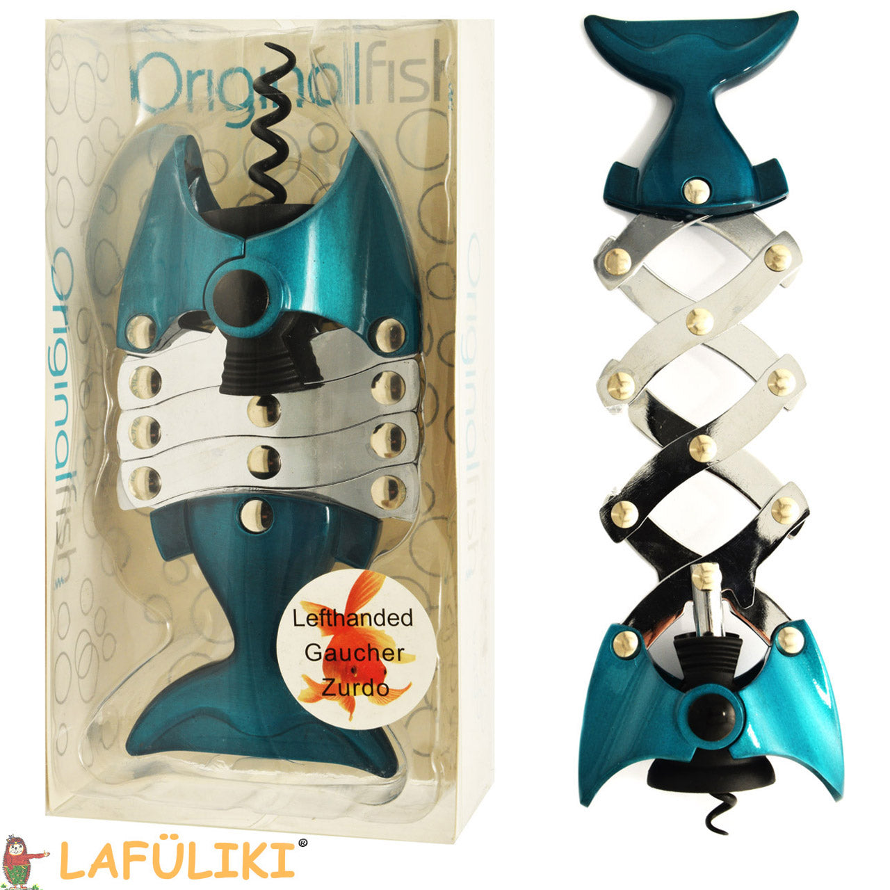 Linkshänder Korkenzieher in Fisch Design von Hahn