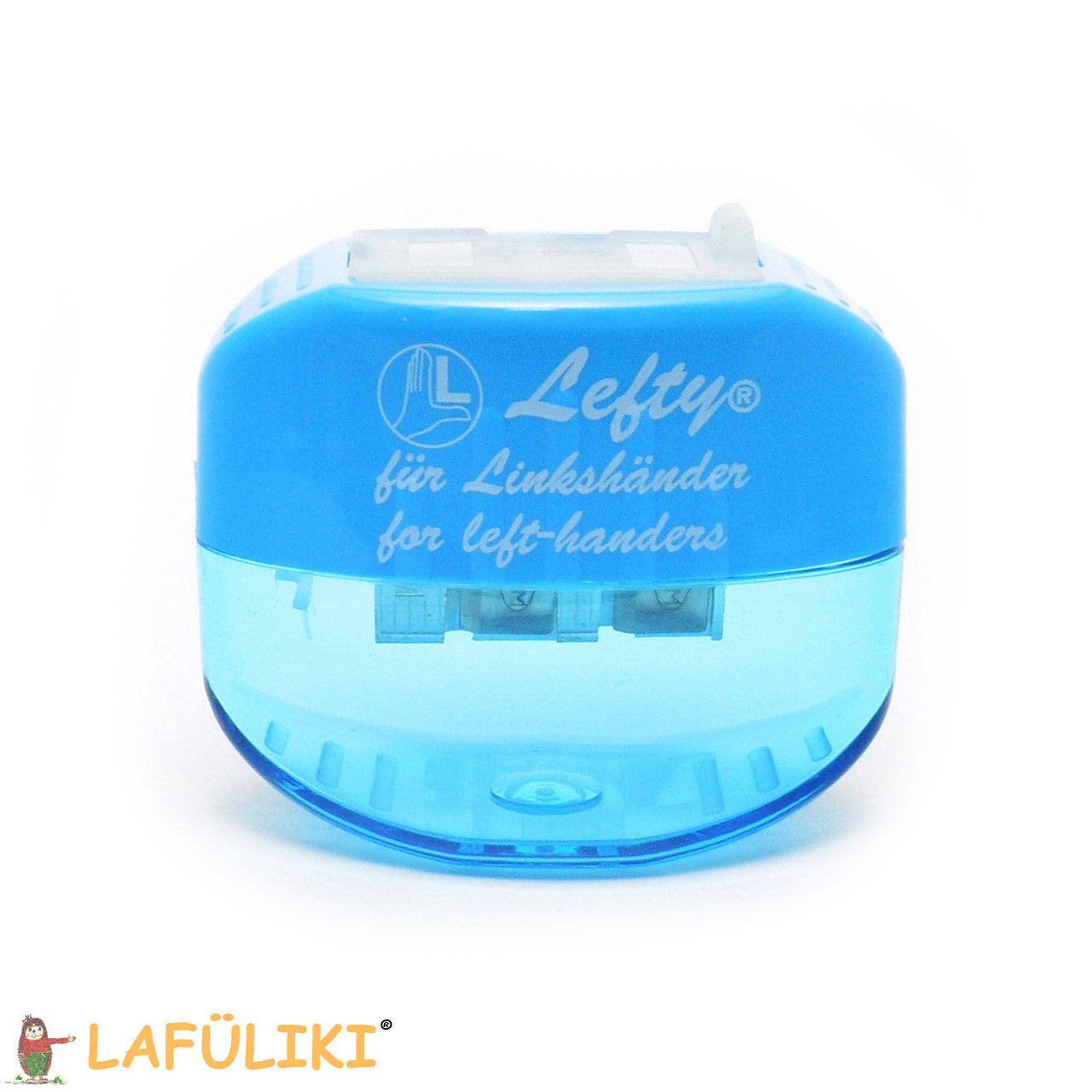 Linkshaender-Doppeldosenspitzer-Oval-Office-hellblau-Spitzer-dicke-duenn-stifte-lafueliki