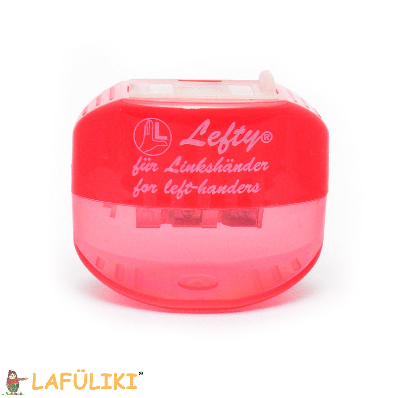 Linkshaender-Doppeldosenspitzer-Oval-Office-hellrot-Spitzer-dicke-duenn-stifte-lafueliki